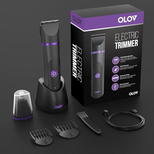 OLOV Electric Body Hair Trimmer - Groin Trimmer for Men - Bikini Trimmer Women - Wet/Dry Shaver Groomer, Replaceable Ceramic Blade Heads, USB Recharge Dock, Waterproof Hygiene Razor, Black Violet - Image 6
