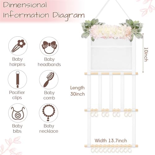 POVETIRE Headband Holder Hair Bows Organizer for Girls, Hair Accessories Display Storage Wall Hanging Decor for Baby Nursery Toddler baby Room Base - Image 4