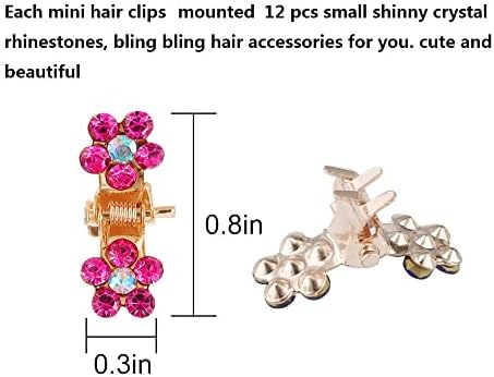 Mini Hair Claw Clips - No-Slip Grip Rhinestone Metal Clamps, Glitter Flower Accessories for Girls Women (Rose Gold-13Colors) - Image 5