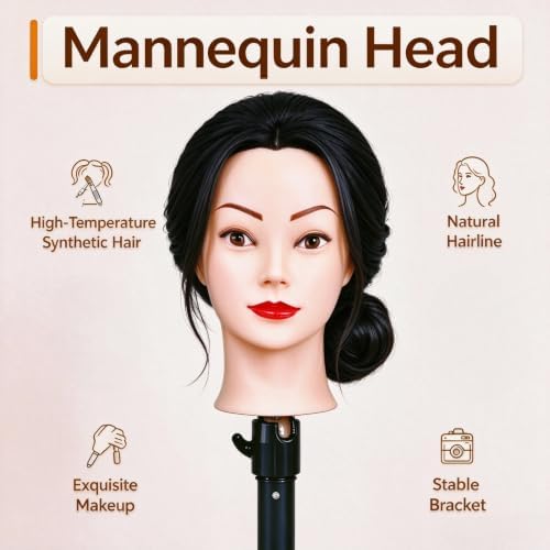 Black Hair Mannequin Head, Cosmetology Mannequin Head with Hair for Styling - Image 5
