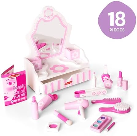 Melissa & Doug Wooden Beauty Salon Play Set, 18-Piece Vanity with Pretend Play Toys, Makeup, Mirror, Accessories & More, Preschool Toys for Girls & Boys Ages 3+ - FSC Certified - Image 5