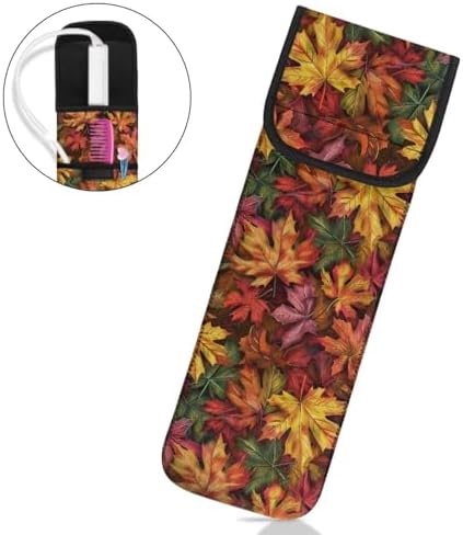 ZOUTAIRONG Maple Leaves Iron Holder Heat Resistant Travel Curling Iron Bag Flat Iron Case Heat Resistant Travel Bag Hot Tools Travel Bag with Two Pocket Flat Iron Case Holder with Thermal Liner - Image 4