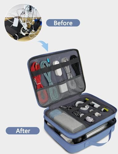 MATEIN Electronics Organizer Case, Cable Organizer Bag with Handle, Blue - Image 3