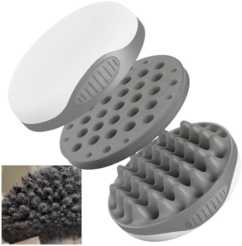 WTTORDE Silicone Hair Brush, Gray - Curly Hair Brush with Double-Sided Use, Different Sized Holes for Curling Afro and Short Hair, Non-Slip Twist Curl Comb for Men and Women, Travel Size by WTTORDE