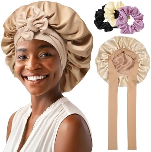 AWAYTR 2-Layer Satin Hair Bonnet, Tie Band Sleep Cap for Women by AWAYTR
