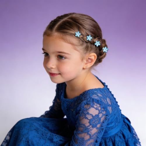 YISSION 20Pcs Mini Ombre Blue Flower Hair Clips Crystal Women Girls Wedding - Image 5