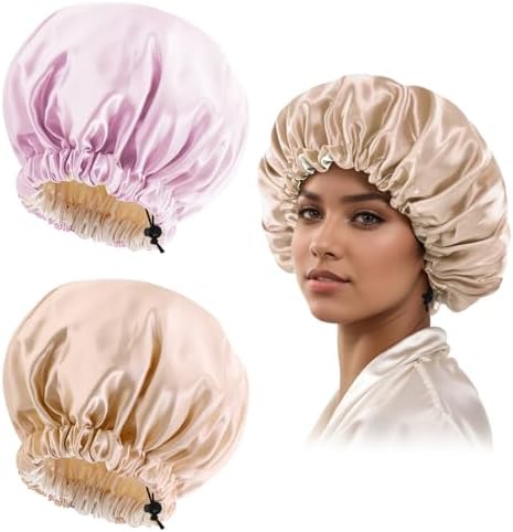 Edoneery Satin Bonnet for Sleeping Women, Double Layer Adjustable Sleep Cap by Edoneery