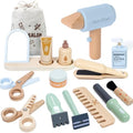 FIIOEOY Wooden Barber Shop Pretend Play Set, Kids Hair Salon Toys Shaving Kit with Blow Dryer, Comb, Shaver, Haircut Role Play Barber Accessories Gift for 3 4 5 Year Olds Boys Girls by FIIOEOY