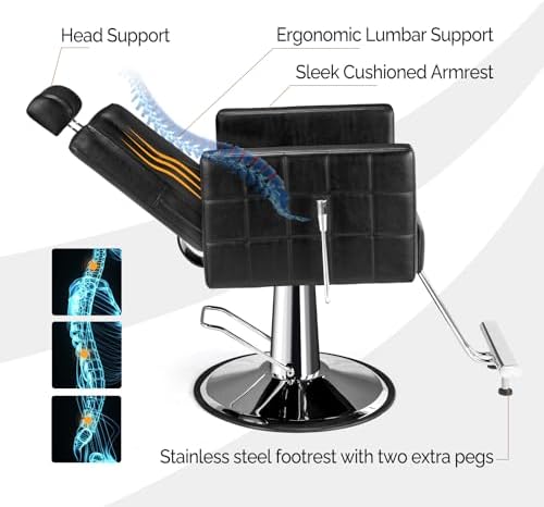 OmySalon Salon Chair for Hair Stylist, Reclining Barber Chair Hairdressing Styling Chair with Adjustable headrest, Beauty Shampoo Barbershop Furniture - Image 4