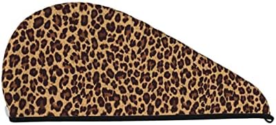 Leopard Hair Towel Wrap Microfiber Fast Drying Hair Turban with Buttons for Women Men Drying Curly, Long & Thick Hair - Image 2