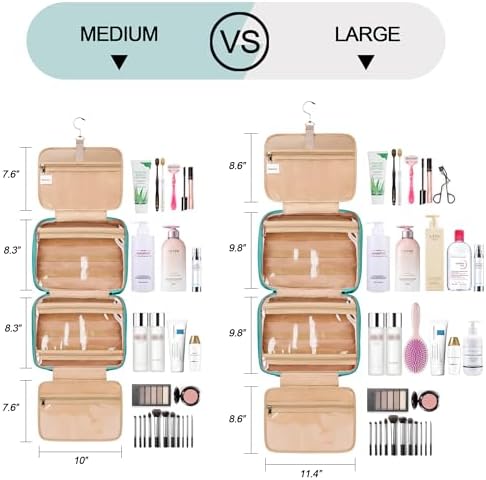 COOSKY Travel Hanging Toiletry Bag for Women, with Jewelry Organizer Compartment, Medium Waterproof Hanging Makeup Accessories, Cosmetic Essentials, Toiletries Dopp Kit Set with Trolley Belt, Blue - Image 3