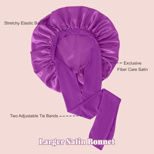 2 Pcs Large Satin Silk Bonnet for Sleeping Women, Adjustable Hair Bonnets with Tie Band, Silk Bonnet Sleep Cap for All Hair - Image 3