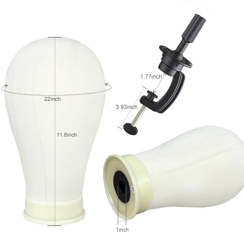 22 Inch Wig Head Canvas Block Mannequin Head for Hair Styling Practice Display Wig Making Tipod Stand with T Pins Set. - Image 3