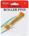 Annie Metal Roller Pins 3 Inch, 12 Count, Amber Steel Hair Roller Pins for Wire Mesh Rollers & Foam Curlers, Secure Hold for Overnight Sets, Salon & Home Styling by AnnieInternational