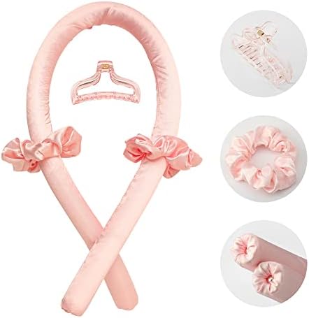 Heatless Curling Rod Headband No Heat Silk Ribbon Curling Rod Hair Roller Curls with Hair Claw Clip Lazy Natural Soft Wave DIY Hair Rollers Styling Tool for Sleep in Overnight (Pink) - Image 5