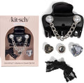 KitschPop ™ Hair Clips For Women with Charm Sets -Vintage Black, 7pcs Set by Kitsch