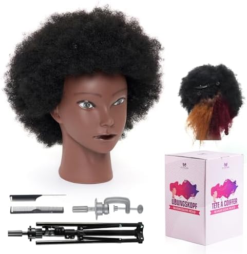 100% African Mannequin Head Human Hair,4C Afro Curly Cosmetology Manican Manikin Doll Head with 47“ Mannequin Head Stand,Table Calmp,Braiding Set for Display Practice Braiding Styling Training by NeverlandBeautyHealth