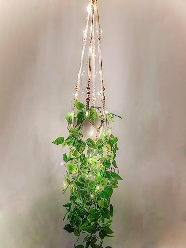 Comtelek Fake Hanging Plants with Lights Artificial Plants for Home Decor Macrame Plant Hanger with Fake Vines Faux Hanging Planter for Wall Ceiling Bedroom Bathroom Kitchen Office Boho Decor Indoor by Comtelek