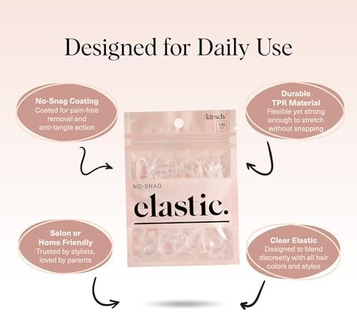 Kitsch No Snag Small Elastic Hair Ties - 1pack, 100pcs (Clear, Black, Brown) | Rubber Bands for Hair - Image 4