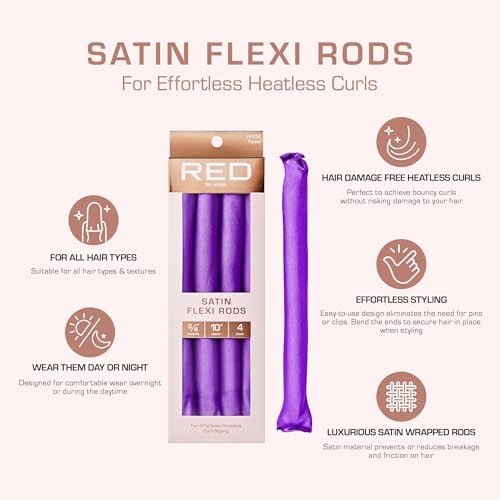 Red by Kiss Satin Flexi Heatless Curling Rods, Damage Free & Frizz Free No Heat Soft Curls, Silky Satin to Prevent Breakage, Comfortable Pin-Free Styling, Gentle Rollers for All Hair Types - Image 5