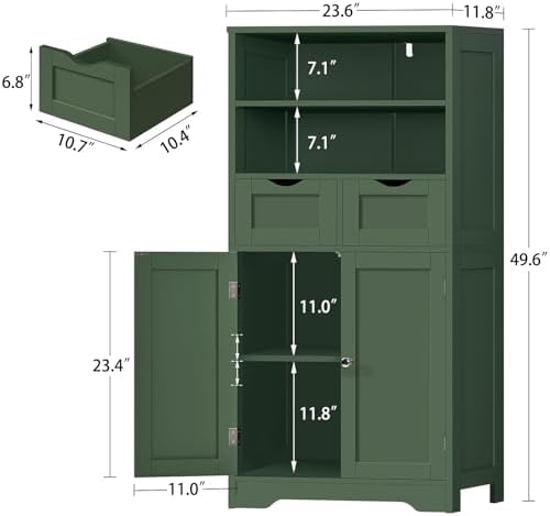 Iwell Bathroom Storage Cabinet with Adjustable Shelf, Storage Cabinet with Doors, Kitchen Pantry Storage Cabinets, Cupboard, for Living Room, Dining Room, Entryway, Green - Image 3