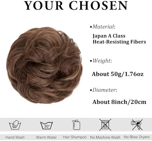 CJL HAIR Large Messy Bun Hair Piece Wavy Curly Scrunchies Synthetic Chignon Ponytail Hair Extensions Thick Updo Hairpieces for Women Chocolate Multi - Image 2