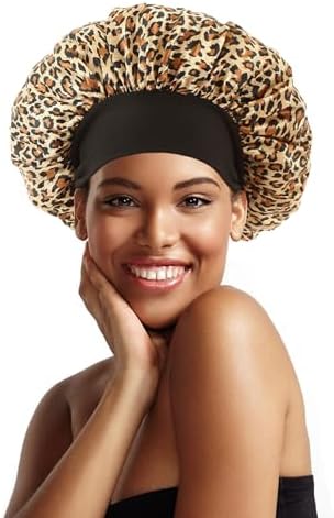 12 Pieces Silk Bonnet for Women Curly Hair Satin Bonnet Hair Wrap for Sleeping Cap with Tie Band (Leopard) - Image 4