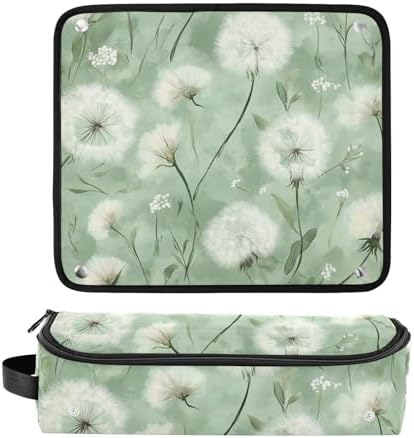 Hair Tools Travel Bag with Heat Resistant Mat Detachable 2-in-1 Curling Iron Travel Case Hot Tools Organizer for Straightener Flat Iron Dreamy Green Dandelions - Image 3