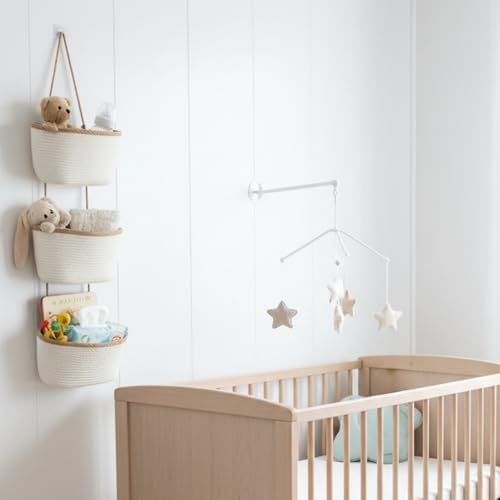 TeoKJ Over the Door Hanging Storage Basket Wall Organizer White&Dark Brown - Image 4