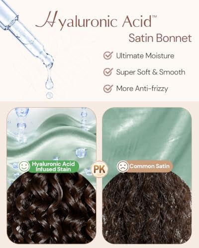BONNET QUEEN Silk Bonnet for Sleeping Women HYALURONIC Acid Reversible Double Layer Satin Bonnet Night Sleep Cap Wrap for Curly Hair with Adjustable Tie Band & Scrunchie, Sage & Dark Green - Image 3