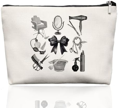 Black & White Hairstylist Makeup Bag, Aesthetic Salon Travel Organizer, Cosmetology Student Gifts for Women, Hairdresser Accessories Pouch for Teen Girls, 7.5 x 10 in by HomeArt