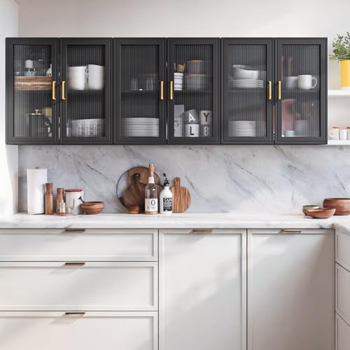 Furnaza Set of 3 Black Kitchen Wall Storage Cabinet with Adjustable Shelf by Furnaza