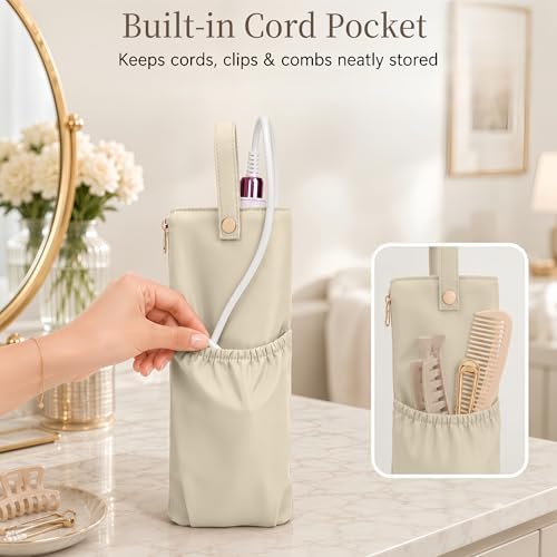Hot Tools Travel Bag with Heat Resistant Mat, 2-in-1 Hair Tools Organizer Bag for Curling Iron, Flat Iron, Portable Holder & Mat with Cord Pocket for Home Travel(Beige) - Image 6