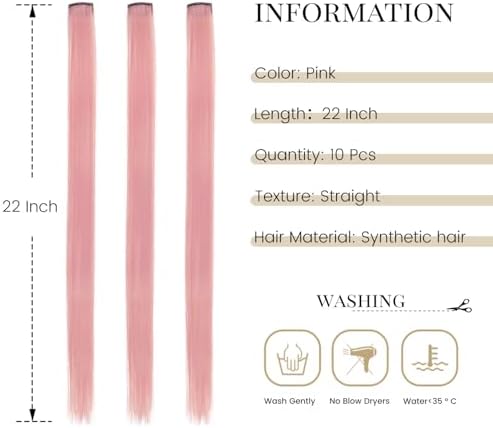 10 Pcs Pink Clip in Hair Extensions 22 Inch Colored Clip in Hair Extensions - Image 2