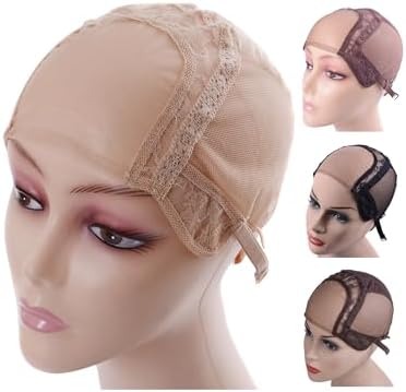 YANTAISIYU 4X4 Inch U Part Swiss Lace Wig Cap for Making Wigs with Adjustable Straps on the Back Glueless Hairnets (Blonde XL) by YANTAISIYU