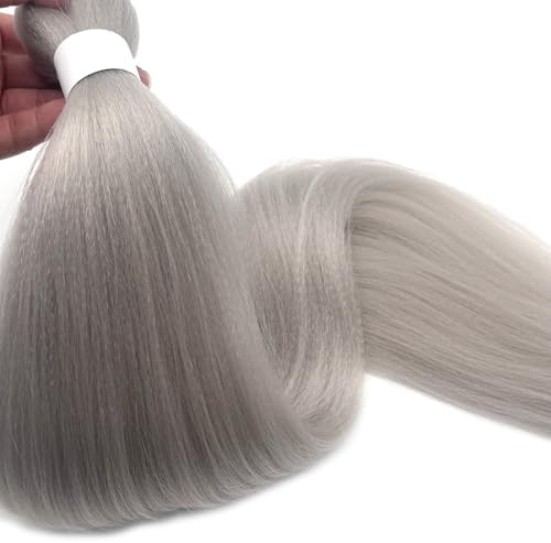 Grey Hair Extensions For Braiding 26 inch Silver Braiding Hair Pre Stretched Long Hypoallergenic Pre Sectioned Braiding Hair Knotless Crochet Braids Synthetic Hair Weave Bundles 3 Pack - Image 5