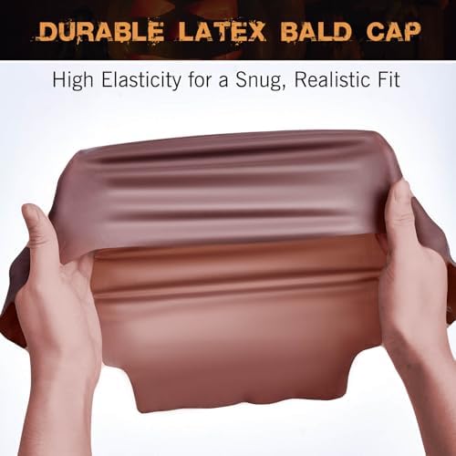 Dark Brown Bald Cap SFX Makeup Kit,Black Wig Cap with Professional Skin Water-Based Acrylic Adhesive(Bonding Glue) for Deep Skin Tones Men,Ideal for Halloween Costumes, Cosplay - Image 4