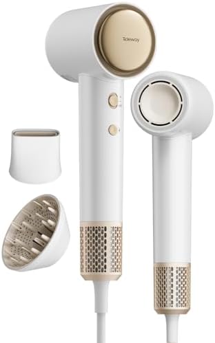 Tideway Hair Dryer, Blow Dryer with Diffuser, Ionic Professional High-Speed 1500W Low-Noise, 110,000 RPM Brushless Motor, Fast Drying, Travel Compact for Women & Men (Gold) by Tideway
