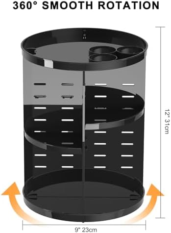 Rotating Makeup Organizer, DIY 8 Adjustable Layers Spinning Skincare Storage, Cosmetic Display Case with Brush Holder and Perfume Tray, Multi-Function Vanity Bathroom Countertop Organizer Black - Image 3