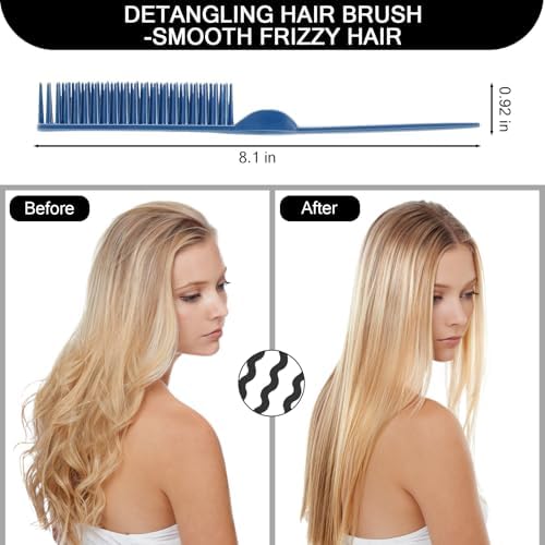 SIMPOR 3 Row Hair Comb for Natural Detangling, Hair Styling Brush, Nylon Bristle Unbraider Teasing Rat Tail Comb for Women Men Blue - Image 3