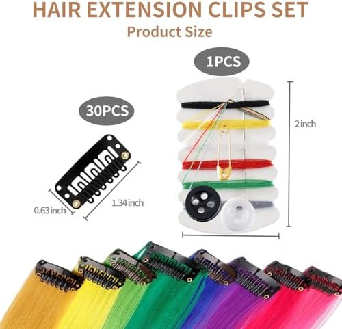 30 Pieces Wig Clips to Secure, Flat Hair Clip, Hair Extension Clip with Thread Kit, Hair Extensions Clip for Women, Bangs Hair Clip DIY Set for Kids and Pets, Black Chunni Clips - Image 2