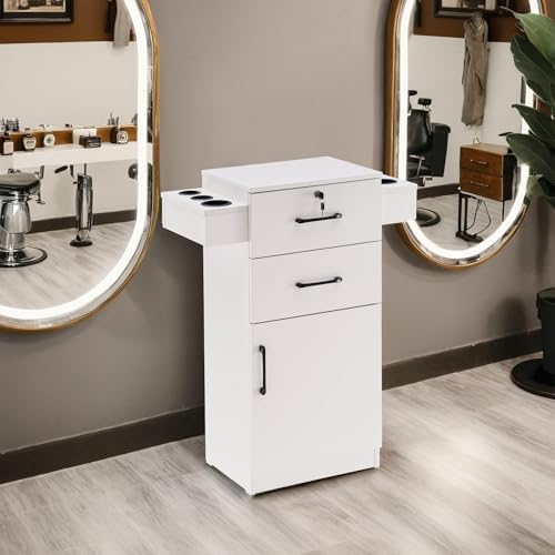 BarberPub Locking Stroage Cabinet, Barber Station with Holder, White 2021 - Image 2