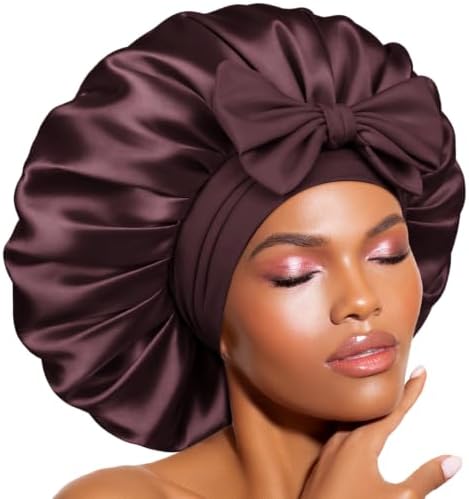 BONNET QUEEN XL Large Silk Like Bonnet for Sleeping for Curly Hair,Satin Bonnet with Adjustable Tie Band, Maroon by BonnetQueen