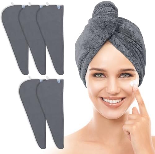 TENSTARS Hair Towel Wrap for All Hair Types, 5 Pack Microfiber Turban by TENSTARS
