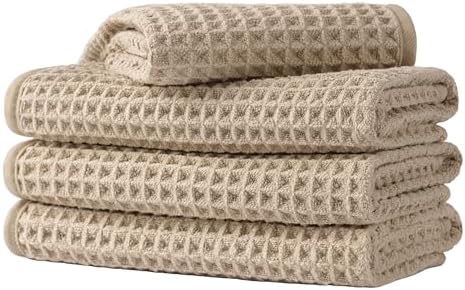 Microfiber Waffle Face Towels, 4 Pieces, Soft, Absorbent, Fast Drying, Lint Free 430 GSM (Beige) by Unknown