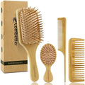 Bamboo Hair Brushes & Comb Set for Women,Men & Kid for Detangling by Combetter