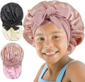 2 PCS Kids Bonnet for Girls Double Layer Silk Satin Bonnet Sleep Cap for Child Curly Natural Hair 3-12Y (pink&black) by SAYMRE
