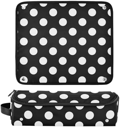 Black White Polka Dots Hair Tools Travel Bag Travel Organizer Pouch with Heat Resistant Mat Portable Carrying Case for Curling Iron Hair Dryer Flat Irons - Image 3