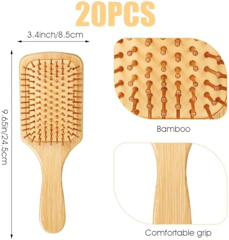 10 Pcs Bamboo Hair Brush, Bulk Round-tipped Bamboo Bristles Detangling Brush Paddle Lightweight Massage Anti Static for Women Men and Children, Stimulates Scalp for Hair Growth (Large, Count, 10) - Image 2