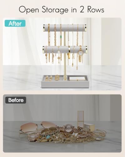 VLANDO Jewelry Organizer, 2 Tier Jewelry Bracelet Necklace Holder with Tray - Image 6